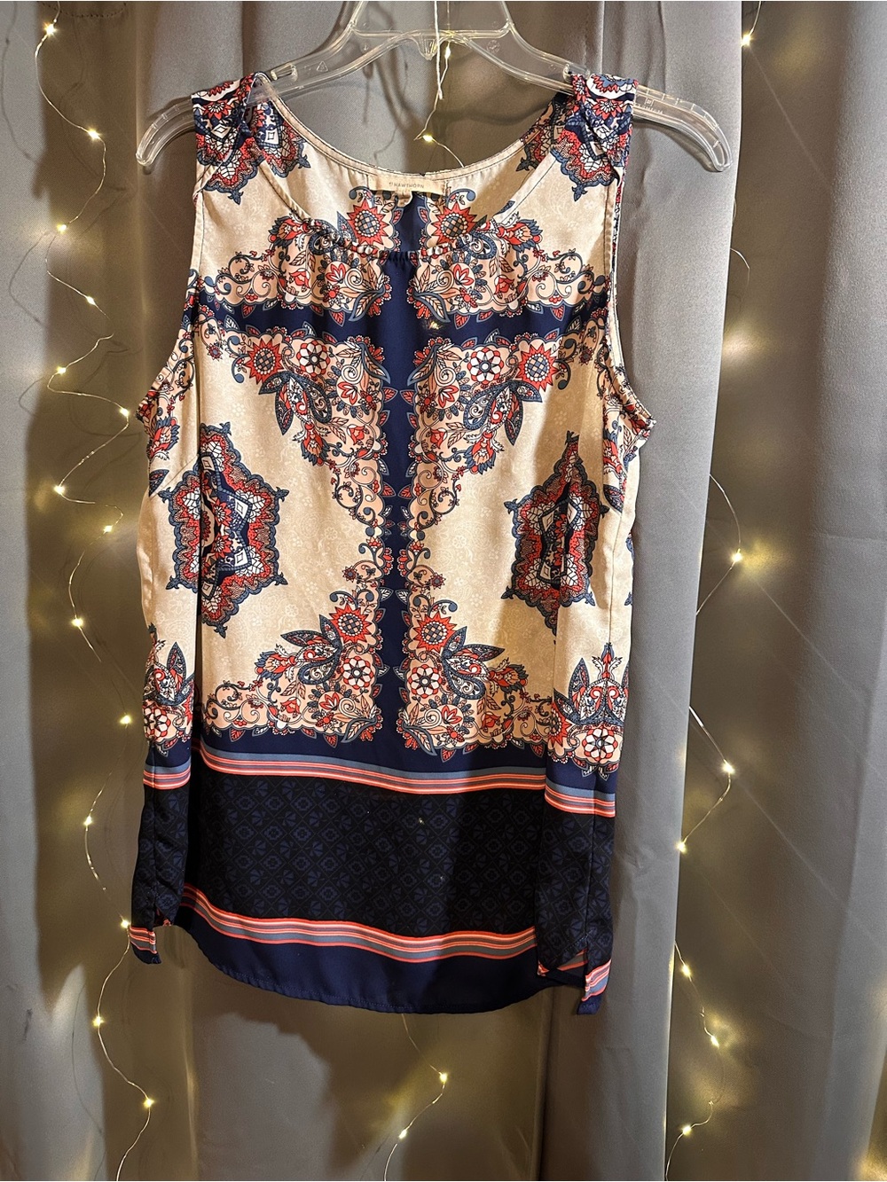 41 Hawthorn Navy, Cream and Red Patterned Sleeveless Tank